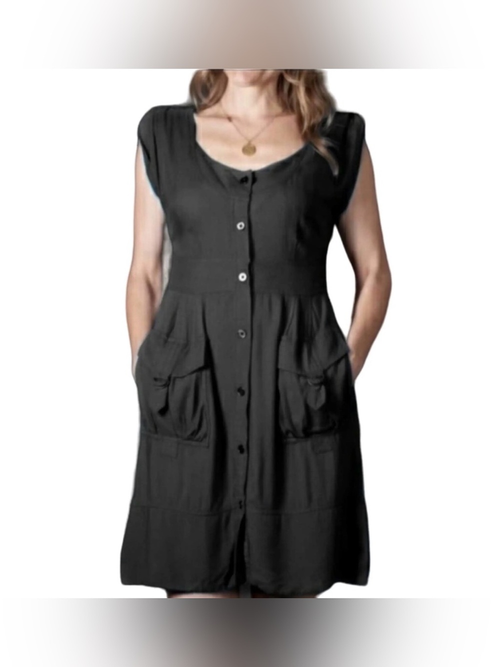 Maeve Anthropology Black Sleeveless Button-Front Midi Cargo Dress with Pockets